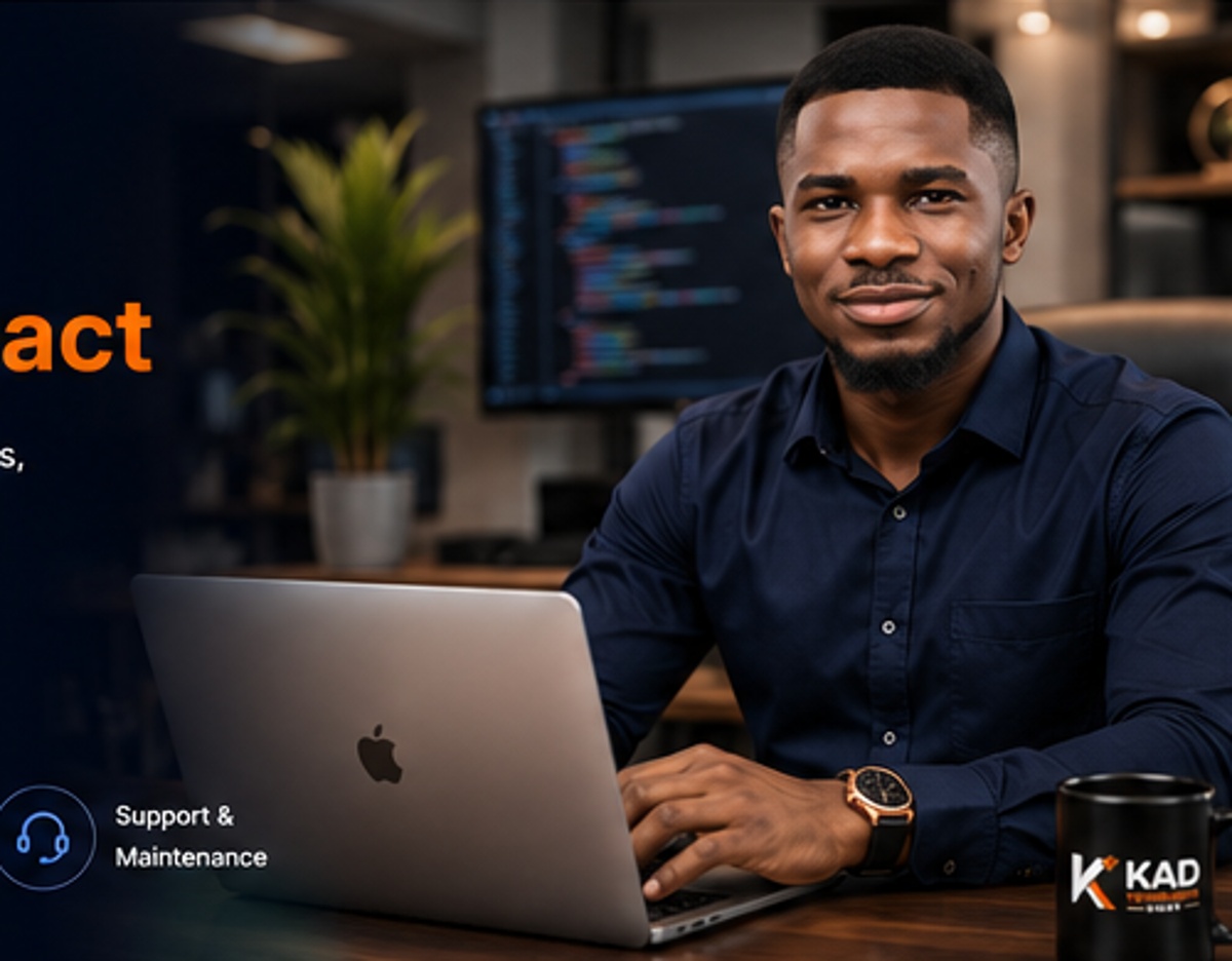 Asante Daniel working at a computer as founder of D. ASANTE DIGITAL SOLUTIONS